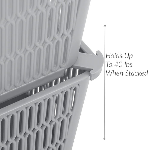 Simplify 2Pk Large Slide Stack It Tote Basket, Open Bins for Storage & Organization, Bathroom, Crafts, Office (Grey)