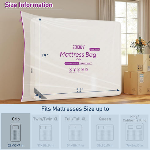 ZCHENBS 5 1 Pack) - Crib Mattress Bags for Moving, Waterproof Mattress Storage Bag with Zipper, Heavy-Duty Mil