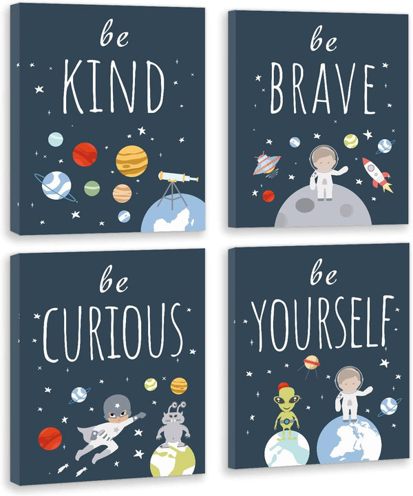 CHDITB Outer Space Canvas Wall Art, Abstract Universe Planet Print, Be Kind