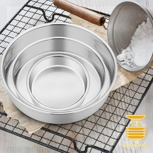 E-far Cake Pan Set of 3 (4 inch/6 inch/8 inch), Stainless Steel Round Layer Baking Pans for Tier Smash Cakes
