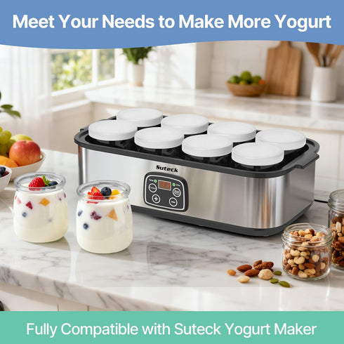 8 Count 6oz 100% Suteck Yogurt Jars - Small Glass Yogurt Cups With Lids, BPA Free, Airtight & Dishwasher Safe! Perfect