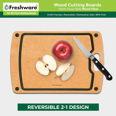 Wood Cutting Board with Juice Grooves, Dishwasher Safe, Medium Cutting Board, 14.6 x 11-inch