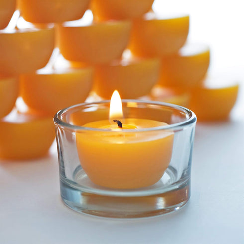 Serenibee Beeswax Tea Light Candles - 100% Pure Beeswax Gift Set with Reusable Glass Holder & Cotton Bag (12)