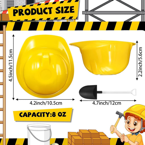 24 Sets 8 oz Uiifan Construction Ice Cream Bowls with Shovel Spoons, Plastic Helmet Dessert Cups Snack Bowls