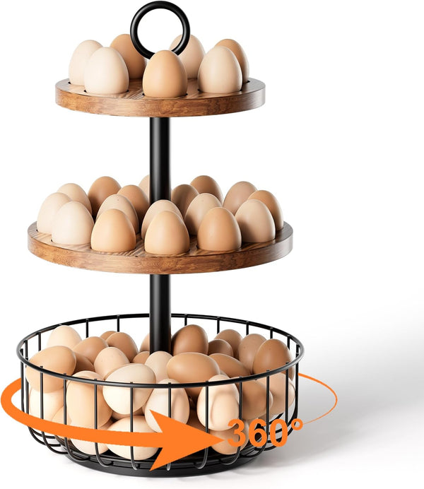 Wolera 3-Tier 360 Rotating Egg Holder with 24+40 Egg Capacity - Rustic Farmhouse