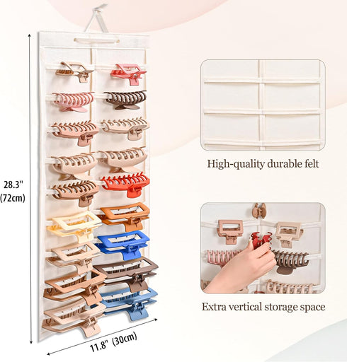 Lolalet Hair Claw Clip Organizer, 1 Pack Wall-Mounted Storage for Women, Beige