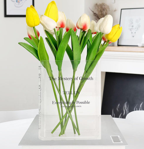 Acrylic Book Vase for Flowers, Modern Aesthetic Flowers Vase for Bookshelf, Desk, Room, Office, Home Decor (Clear)