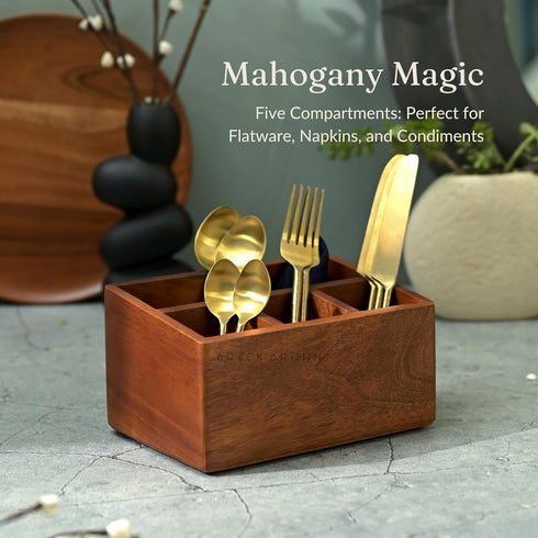 Premium Handcrafted Wooden Spoon Stand for Kitchen, Cutlery Holder for Dining Table, Wooden Caddy Storage Organizer,