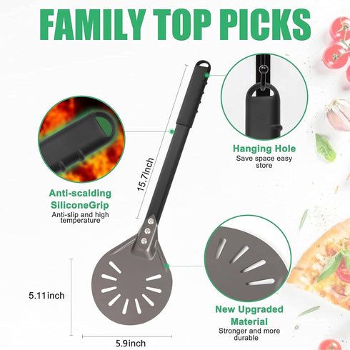Pizza Turning Peel, 6 Inch Round Aluminum Perforated Pizza Peel Turner with Metal Handle for Homemade Pizza Oven