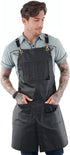 Under NY Sky Cross-Back Panther Black Apron – Coated Twill with Leather Reinforcement, Adjustable for Men and Women