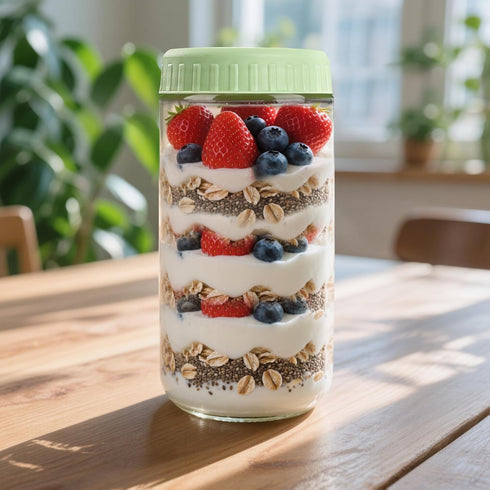 24oz 4 SHOWIN Overnight Oats Containers with Lids, Glass Jars with Lids pcs, Light Green, Wide Mouth Mason jars