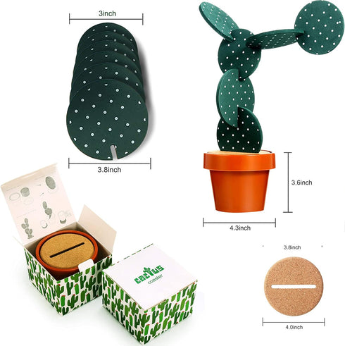 Cactus Coasters Set of 6 Pieces, Funny Coasters with Flowerpot Holder for Home Office Bar Decor