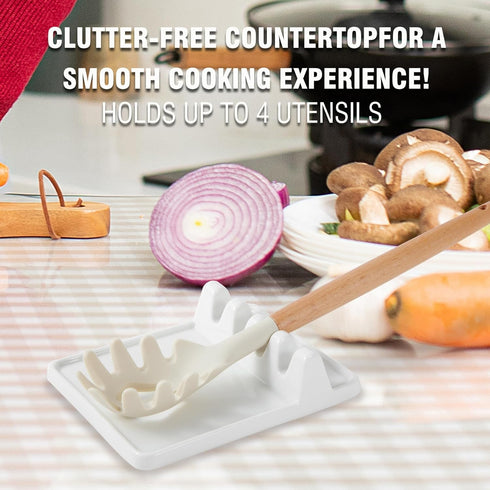 Ceramic Utensil Rest with Drip Pad, Heat-Resistant Spoon Holder for Kitchen Utensils, White