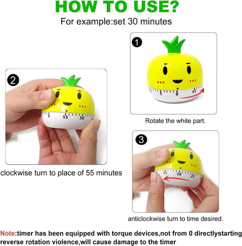 yueton Cute Vegetables 60 Minutes Mechanical Timer for Kitchen Alarm, Home Desktop Decor, Temporizador
