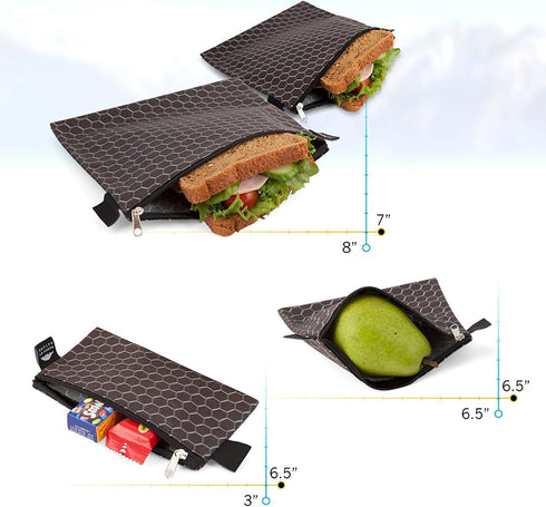 Nordic By Nature 4 Pack Reusable Sandwich Bags, Dishwasher Safe, BPA Free, Black Metal