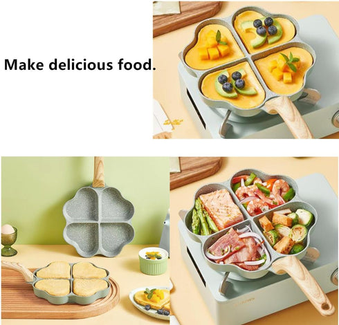 Egg Frying Pan, Nonstick Multi Egg Frying Pan with Brush Scraper, Four-Cup for Burger, Omelet, Camping