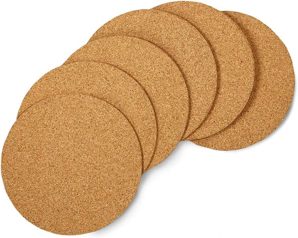 Hygloss Products Natural Cork Coasters - Eco-Friendly Absorbent Rounds for Drinks, 3mm, 6 inch, Set of 24