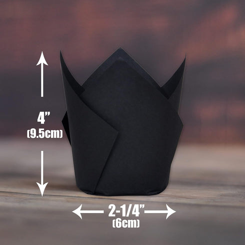 Black Large Tulip Baking Cups - 2-1/4" Base Diameter x 4" Wall Height, Parchment Paper Cupcake Liners, 130 pcs