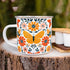 Floral Butterfly Enamel Camping Coffee Mug - Nature Flowers Botanical Gift Cup for Friend, Coworker, Women, Mom (12oz)