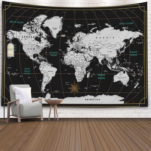CAPSCEOLL World Map Tapestry Wall Hanging, Black White Large Map Tapestry Home Décor for Bedroom