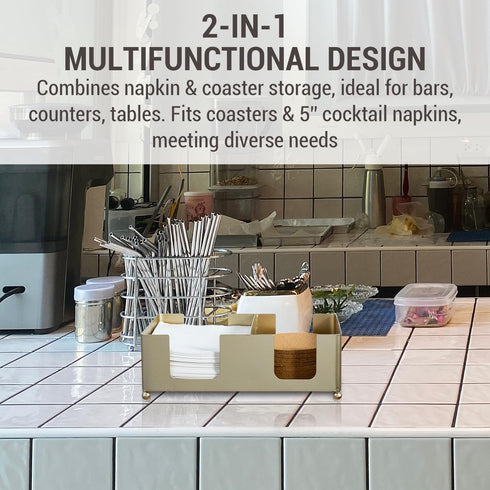 Countertop 5'' MyGift Disposable Napkin and Drink Coaster Holder, Modern Brass Tone Metal Bar or Coffee Table Guest