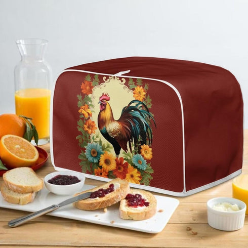 Chicken Sunflower Toaster Cover, 2 Slice Wide Slot, Retro Rooster Red, Machine Washable Kitchen Decor Accessories