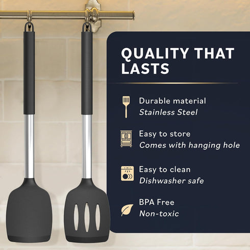 Home Hero Silicone Spatula Set - Ergonomic Handles, High Heat Resistant Kitchen Utensils Set, BPA Free, Black