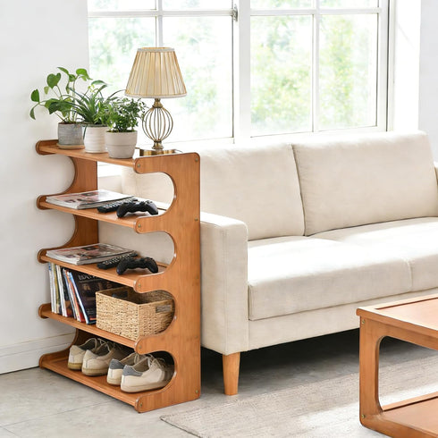 Eloplzxe 5 Closet,Small Closet 18.897.4825.98inch Shoe Rack,Small Tier Shoe Organizer Storage Shelf,Bamboo Narrow Shoe