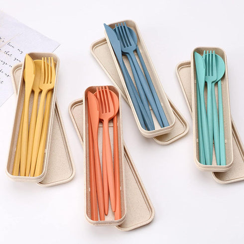 Plastic Travel Utensils, 4 Sets Camping Cutlery, Portable Reusable Utensils Set with Case for Picnic, Travel, Camping