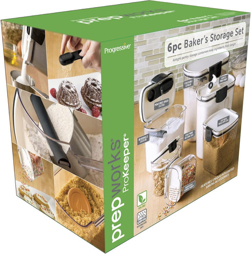 Set 6- Progressive ProKeeper Baker's Airtight Kitchen Storage Canister Container for Flour, Sugar & More, Keeps