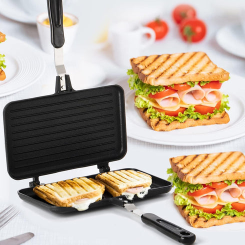 SOUJOY Sandwich Maker, Non-stick Grill Panini Maker with Handle, Stovetop Toasted Aluminum Flip Pan for Indoor Outdoor