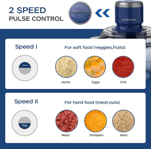 La Reveuse Food Processor, Electric Chopper with 7-Cup Glass Bowl, 300W, Blue