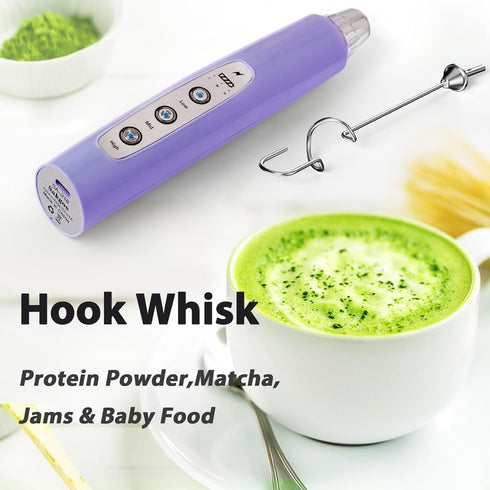 Handheld Milk Frother Rechargeable - Electric Whisk 3 Speed Adjustable, Coffee Frother Wand with 3 Stainless Whisks