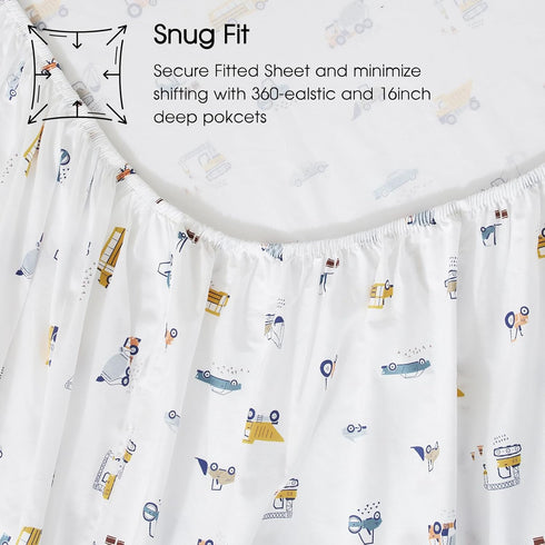 Set 100% 16" Ivellow Twin Sheets Kids Natural Cotton Sheets Soft Breathable Durable Lightweight Crispy Percale Bed