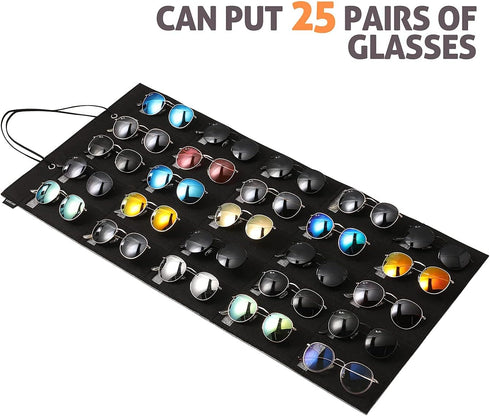 Sunglasses Organizer Storage, Hanging Eyeglasses Wall Pocket Mounted, 25 Slots, Large, Black