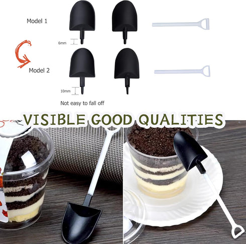 OaaXbbECco Cute Mini Shovel Shape Disposable Plastic Dessert Spoons, 100 Black & White Model 2