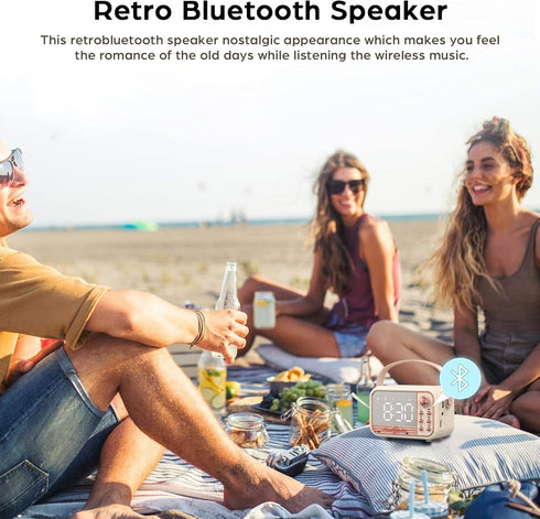 Retro Bluetooth Speaker, Vintage Portable Wireless Bluetooth Speakers with Alarm Clock Loud Volume Bluetooth 5.0 Support TF Card U Disk AUX Old Style for Kitchen Bedroom Home Outdoor (Beige white)