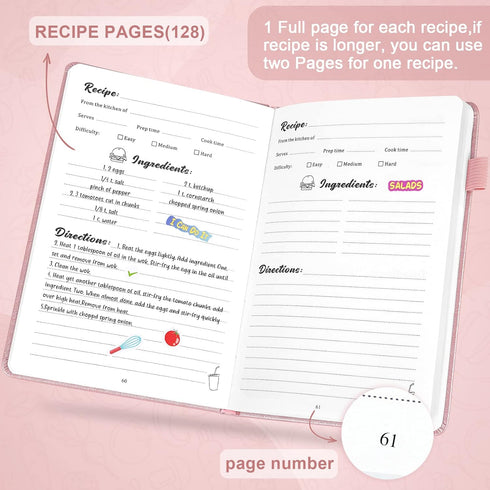 JUBTIC Blank Recipe Book to Write in Your Own Recipes, Personal Cook Book with 2 Colorful Stickers, Hardcover Notebook