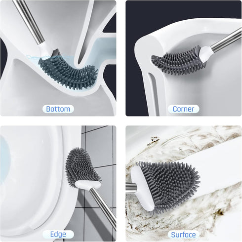 Set (3 Pack, Sellemer Toilet Brush and Holder for Bathroom, Flexible Toilet Bowl Brush Head with Silicone Bristles