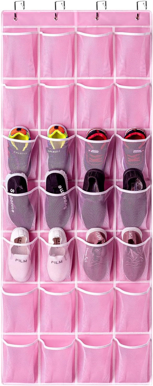 KEEPJOY 28 Pockets Hanging Shoe Organizer - Over the Door Shoe Holder Rack with Mesh Pockets, Large Size 65 x 23 Inch