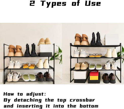 3-Tier Closet, Corridor-Closet Shoe Rack Organizer, Reversible Metal Space Saving Shoe Storage Shelf - for Entryway