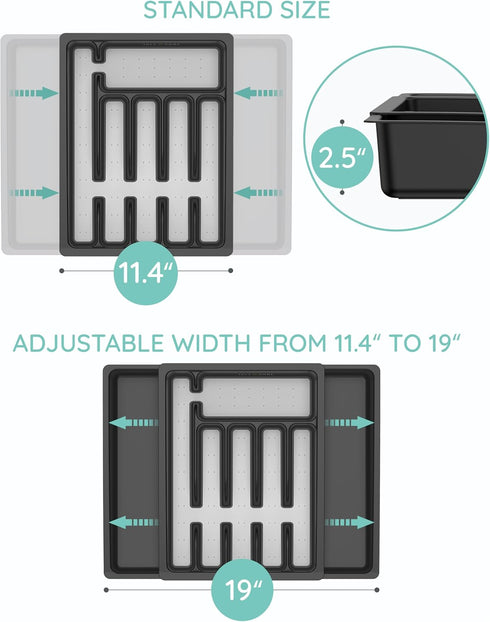 JULY HOME Expandable Kitchen Drawer Organizer - Convenient Plastic Flatware Drawer Organizer/Utensil Holder and Cutlery Tray Multipurpose Organizer Silverware Tray for Drawer Apartment Essentials by JULY HOME