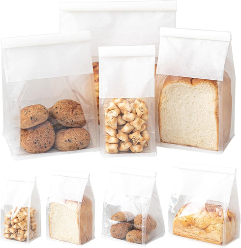 50 Pcs 8.6 Inch Bread Bags with Tin Tie, Large White Cotton Paper Storage Bags for Bakery