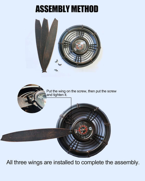 29.526.4 inches Metal Wall Decor Art Antique Airplane Propeller Aviation Wall Clock for Living Room Bedroom Rustic Wall