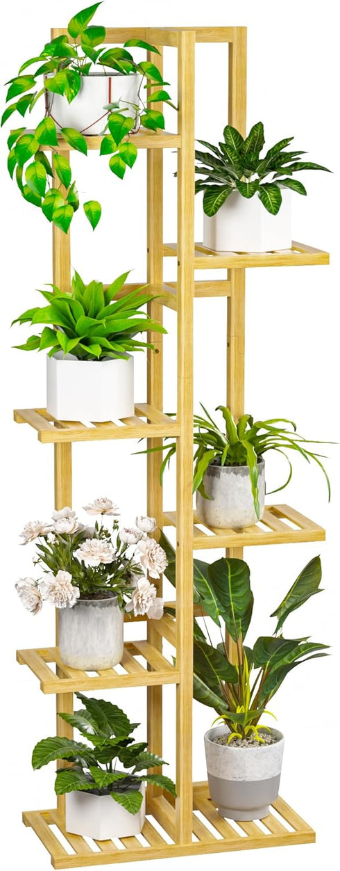 ROMGUAR CRAFT 6 Tier Bamboo Plant Stand Indoor, Wood Tall Flower Holder Corner Tiered