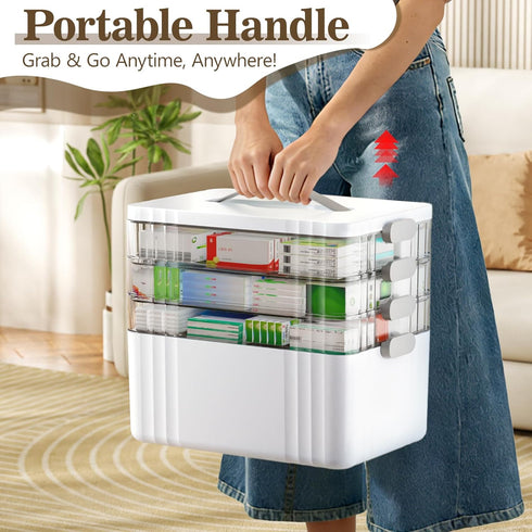 4-Tier ARSTPEOE Medicine Organizer - Portable Medicine Cabinet with Plastic Handle, Multipurpose Medical Box, Empty
