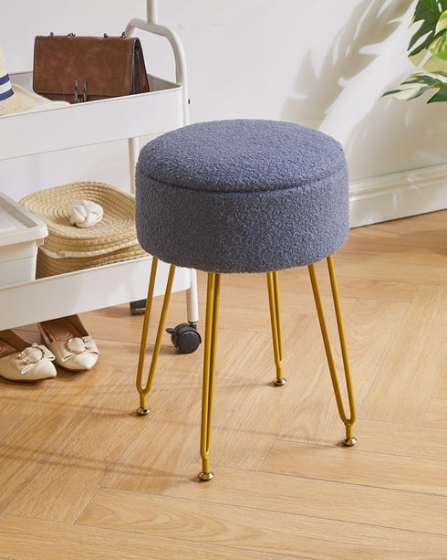 WBD010BU IBUYKE Teddy Velvet Storage Footrest Stool Ottoman, Makeup Vanity Stool Side Table with Removable Cover