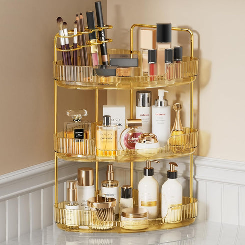 EUHOME 3-Tier Corner Bathroom Counter Organizer Makeup Cosmetic Storage, Tool-Free Installation Acrylic