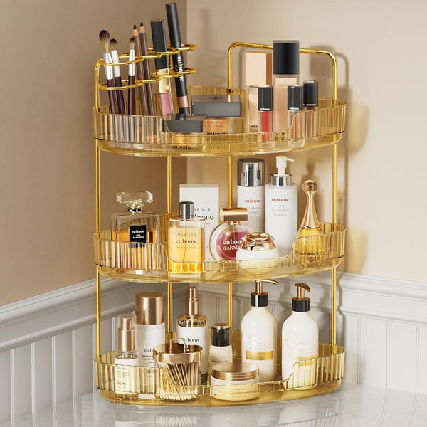 EUHOME 3-Tier Corner Bathroom Counter Organizer Makeup Cosmetic Storage, Tool-Free Installation Acrylic