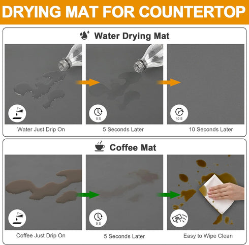 Coffee Mat Dish Drying Mats for Kitchen Counter, Waterproof Coffee Bar Accessories, Deep Gray, 12"*19"